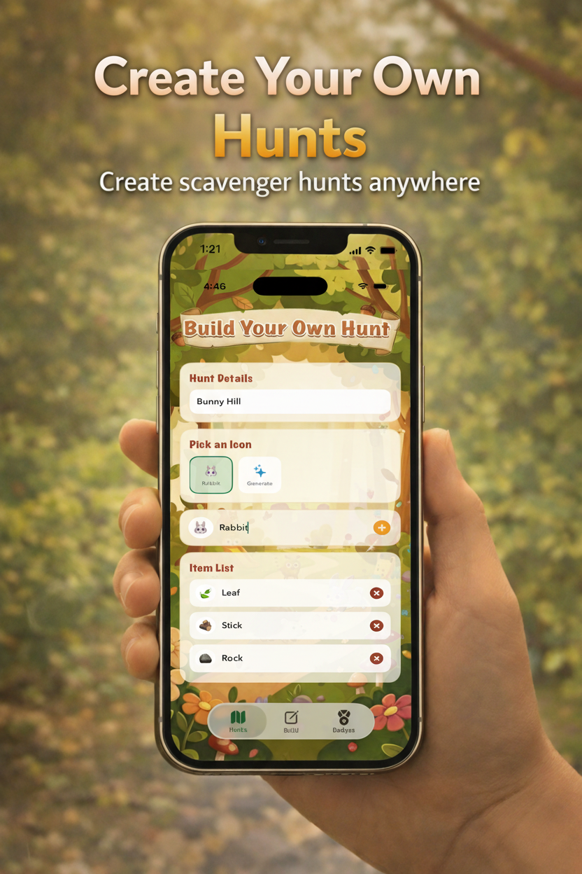 WildFind screen for building a custom scavenger hunt